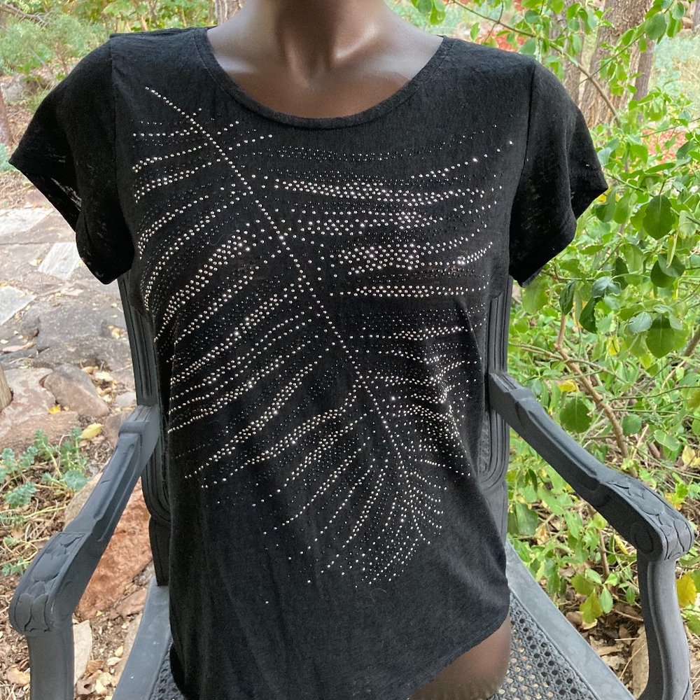 EXPRESS Embellished Metallic Feather Black Tee Shirt